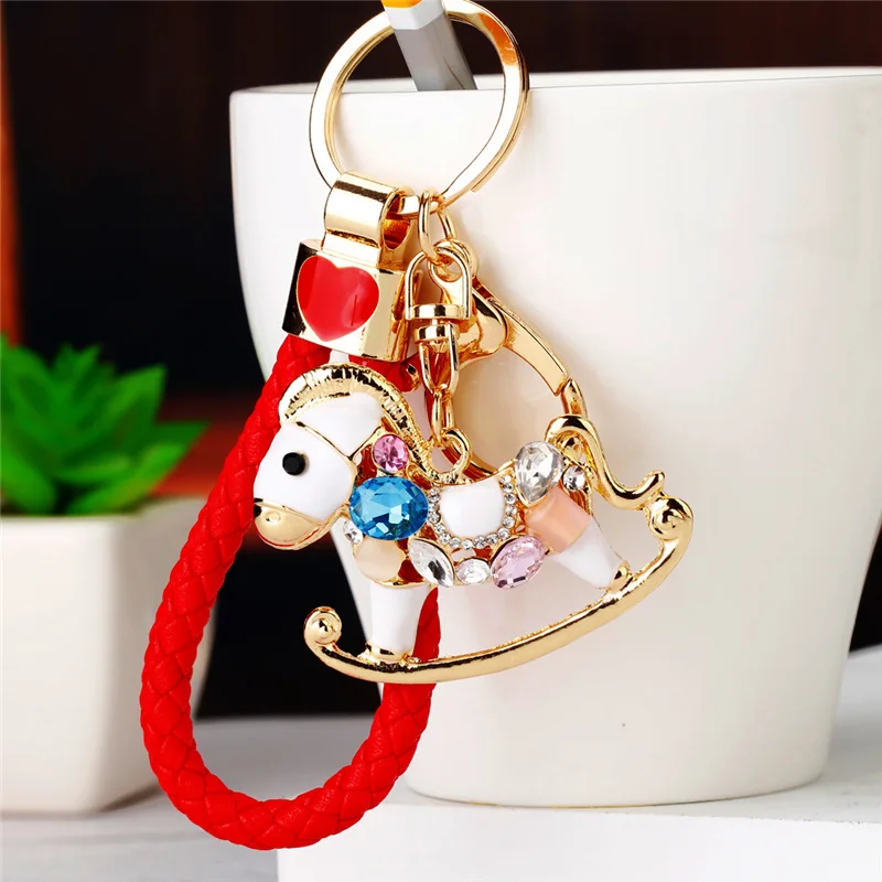 Rhinestone Decorative Miniature Horse Keychain Mirror Swinging Horse Bag Charm Jewelry Accessory for The Year of The Horse Gifts