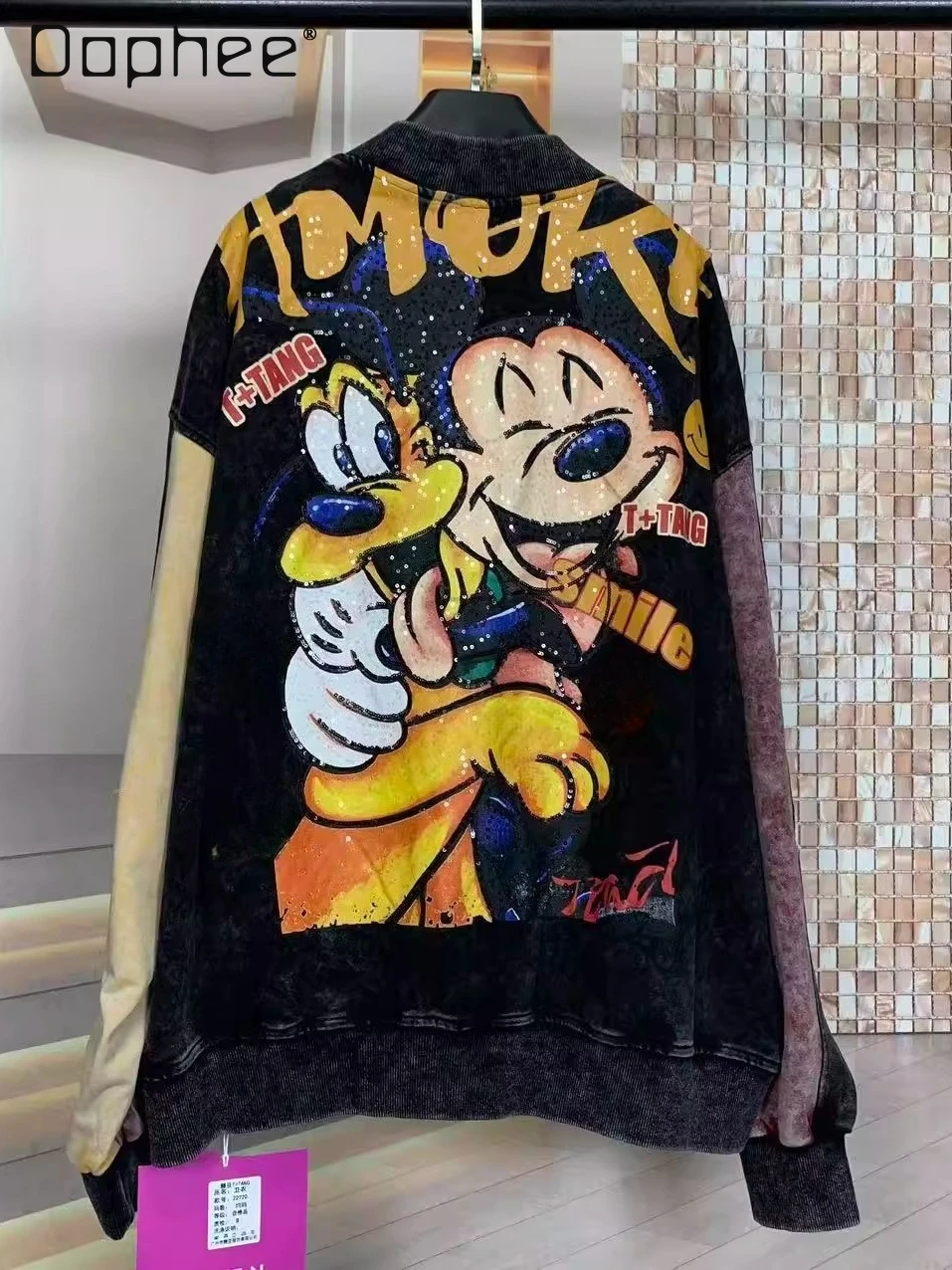 

Trendy Brand Autumn Fashion Age-Reducing Color Block Cartoon Jacket Women 2025 New Loose Trendy Baseball Jacket Zipper Coat