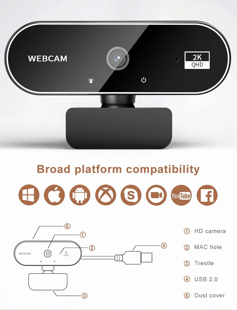 كاميرا ويب 4K 2K 1080P HD لأجهزة الكمبيوتر المحمول المكتبية كاميرا ويب USB صغيرة مع ميكروفونات غطاء كاميرا ويب ليوتيوب سكايب