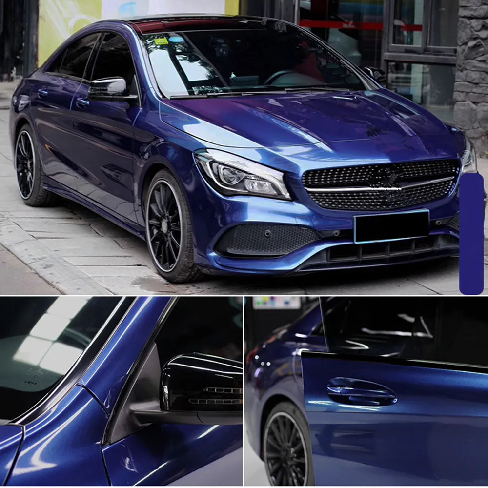 Pellicola protettiva adesiva per auto in vinile metallizzato lucido blu galassia con pellicola protettiva per auto con bolle libere