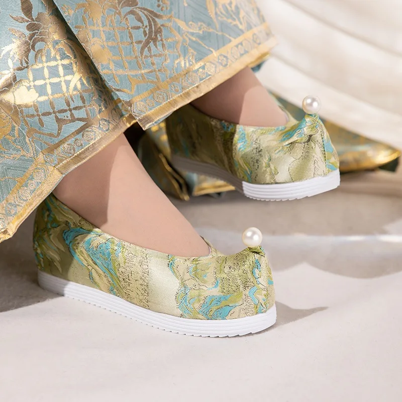 

CY278 2024 Spring New Woven Satin Inside Increase Head Shoes With Horse Face Ancient Style Hanfu Shoes