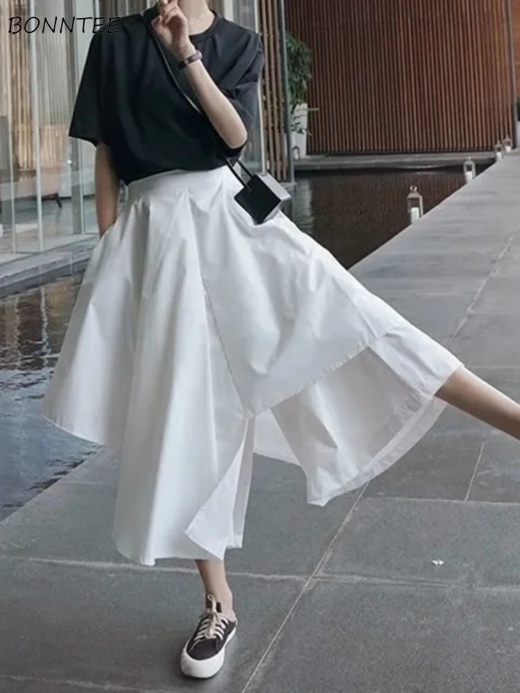 

Baggy Midi Skirts Women Elegant Gentle Korean Casual Irregular Spring Summer Aesthetic Clothing Faldas Designed Niche Solid Ins
