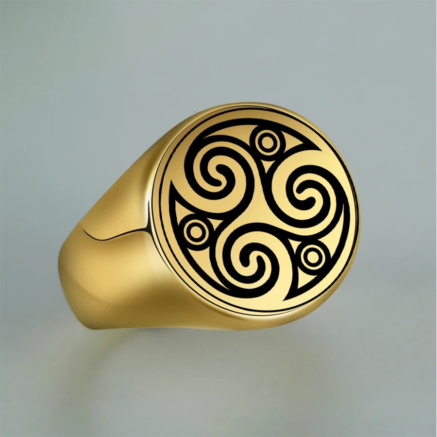 Dreamtimes Man Ring Triskele Triple Spiral Triskelion Symbol In Runes Circle Amulet Stainless Steel Ring Occult Magic Pagan Gift