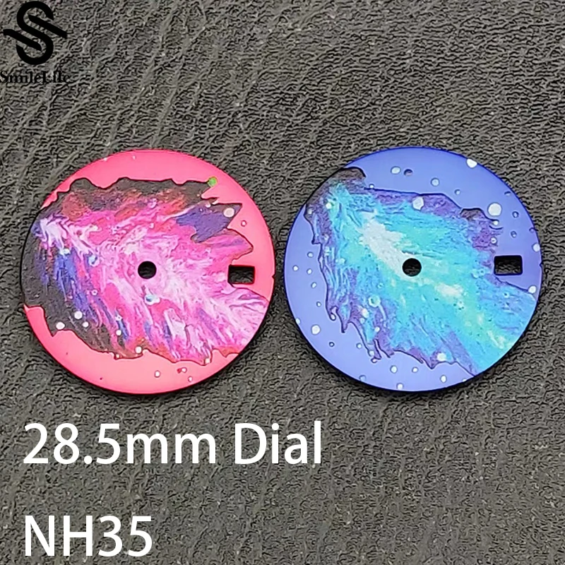 SmileLife NH35 No logo 28.5mm Colorful Leavex Red/Blue Watch Dial No Luminous Fit NH35/NH36 Automatic Movement Watch Accessorie
