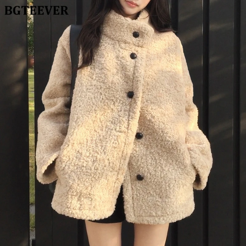 

BGTEEVER шикарные элегантные утепленные свободные однобортные пальто для женщин осень-зима винтажные с длинными рукавами и карманами женская теплая куртка