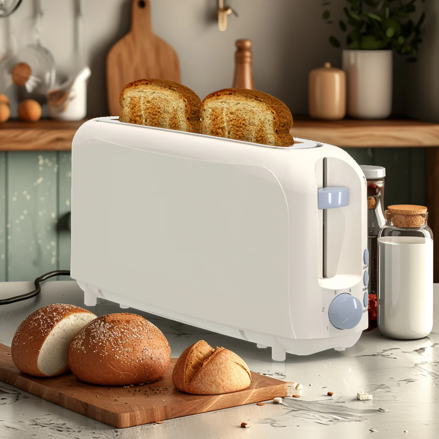 Household Toaster 2 Slice, Fits-anywhere Kitchenware, 6 Setting Shade Control with Cancel & Reheat & Defrost, Removable Crumb Tray, 750 Watt, White, Design Perfect for Toasting Bread, Waffle or Bagel!