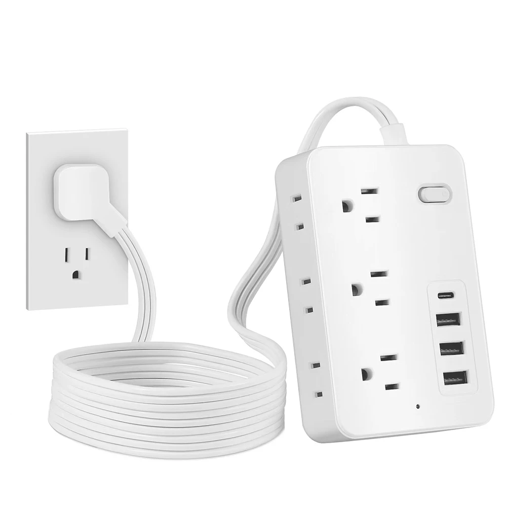 5Ft عرام حامي قطاع الطاقة 6 منافذ التيار المتناوب شقة التوصيل تمديد الحبل 4 منافذ USB (1 USB C) محول الطاقة لغرفة السفر المدرسية