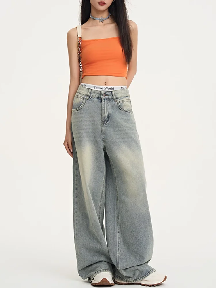 Mode rue rétro femme jean Y2K nouveau taille basse mince ample femmes jean décontracté chic américain pantalon à jambes larges femme
