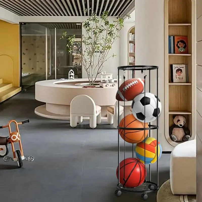 Vertical Ball Storage Rack Sports Equipment Organizer Vertical Ball Rack Ball Storage Cage Rolling Basketball Storage Sports