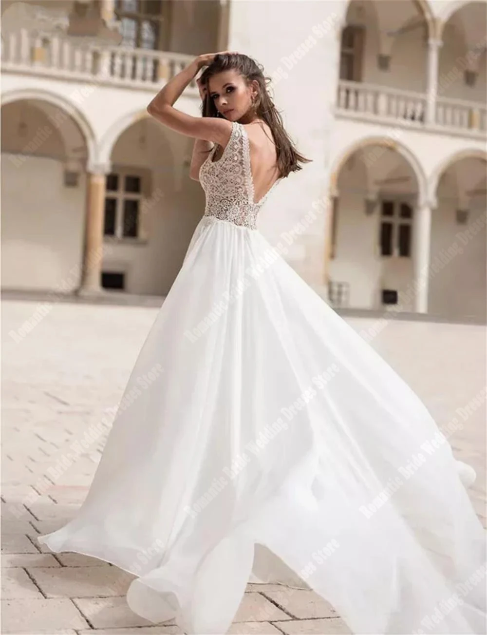 Sparkle Deep-V Wedding Dresses For Women Glitter Tulle Mopping Length Bridal Gowns Elegant A-line Long Sleeves Vestidos De Novia