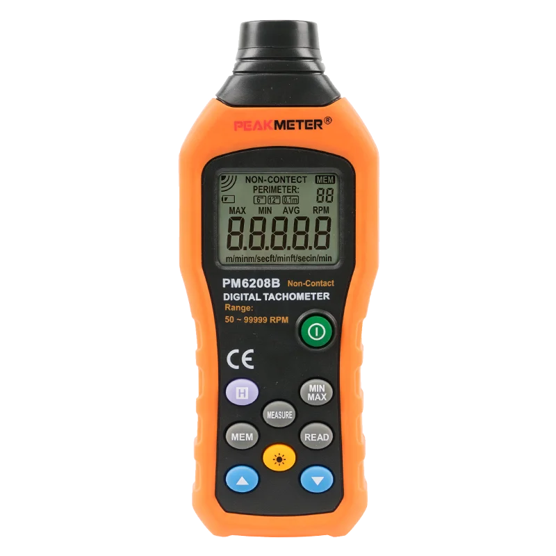 

Электронный цифровой тахометр Peakmeter PM6208B с лазерным фотоэлектрическим датчиком, мини-тахометр для двигателя, спидометр для мотоцикла с ЖК-дисплеем