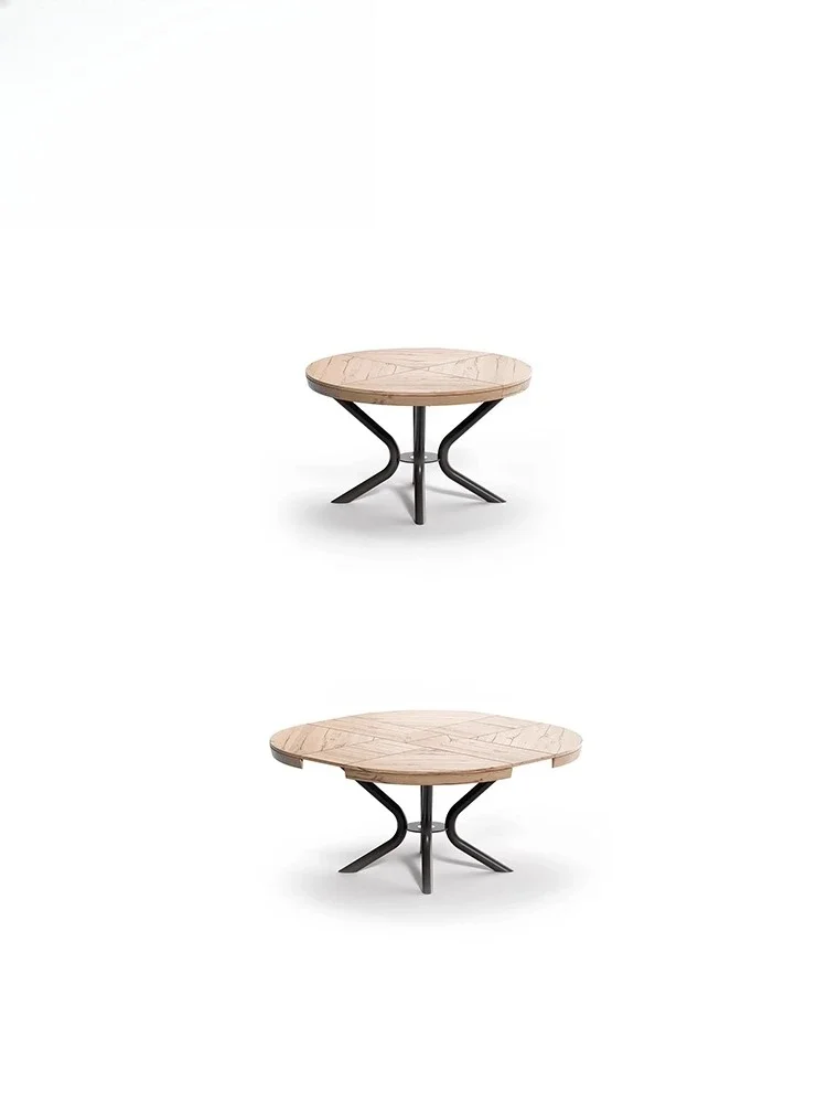 Solid wood retractable dining table Multifunctional foldable round table 10 people Small apartment dining