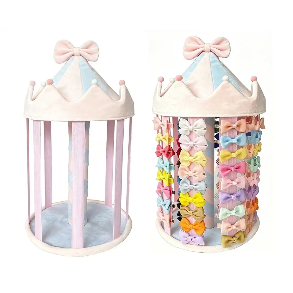 

Cute Bow Design Hair Accessory Display Large Capacity Space Saving Hair Clips Storage Stand Carousal Shape 8 Rows