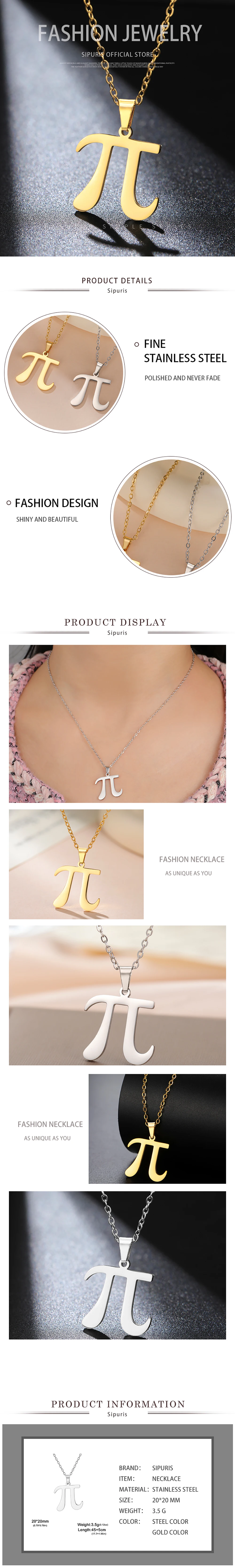 Sipuris Mathematisches Symbol Damen-Halskette Edelstahl Damen Mode Vintage Geometrie Anhänger Schmuck Accessoires Geschenk – Detail 5