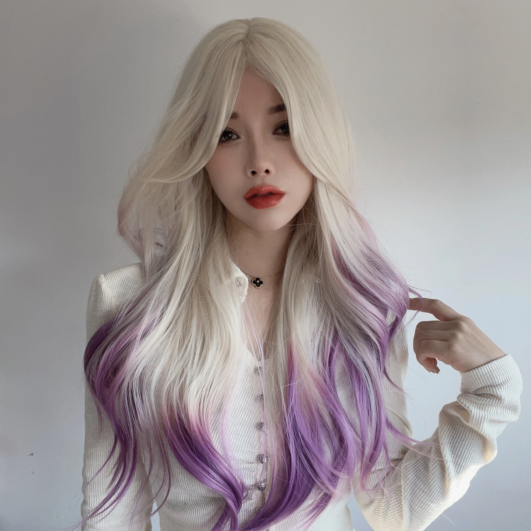 

Gradient Women's Wig Purple Straight Hair Daily Party Lolita Cosplay Women's Pink Synthetic Fiber Wig