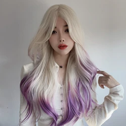 Gradient Women's Wig Purple Straight Hair Daily Party Lolita Cosplay Women's Pink Synthetic Fiber Wig