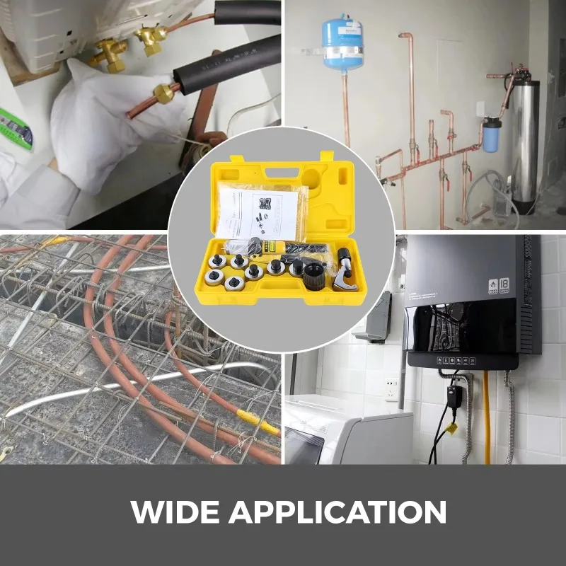 Kit de expansión de tubo hidráulico, herramienta de estampado HVAC de 7 palancas, cortador de tubo de cobre de 3/8 1-1/8 pulgadas, desbarbado de embalaje en caja de plástico