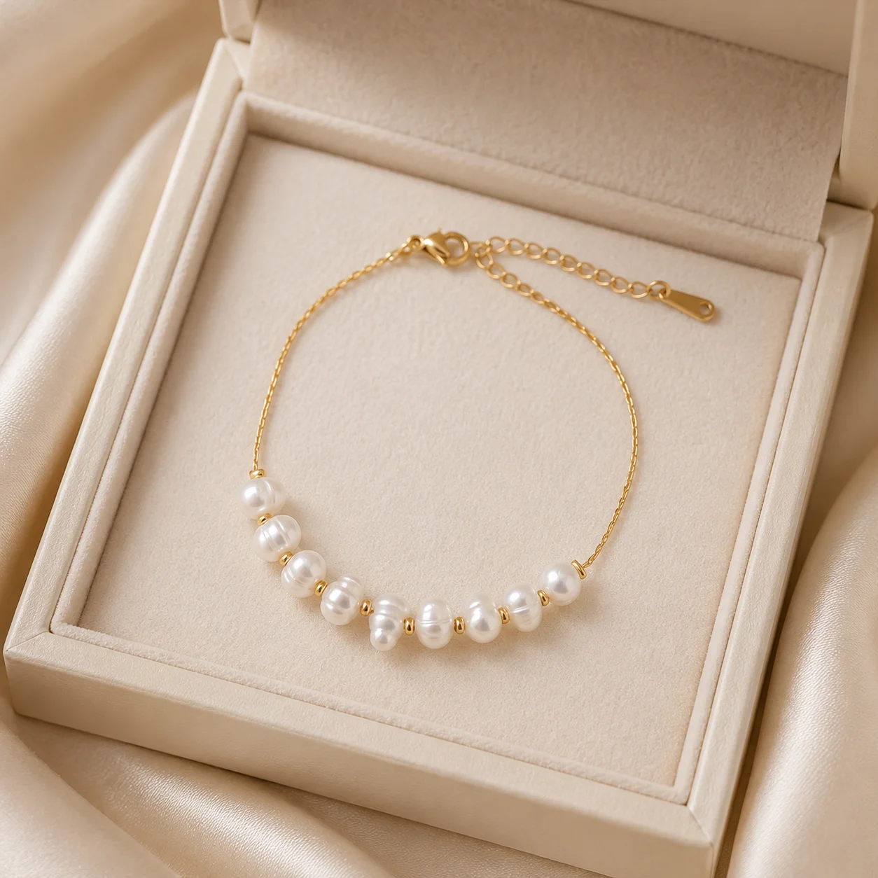 Zierliches 18K Vergoldetes Süßwasserperlen-Armband für Damen Elegante Sieben-Perlen-Kette Verstellbares Geschenk-Schmuckstück