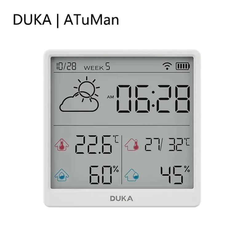 충전식 디지털 온도계 습도계 – Duka TH3 전자 온도 습도 센서, WiFi 스마트 홈 기상 관측소