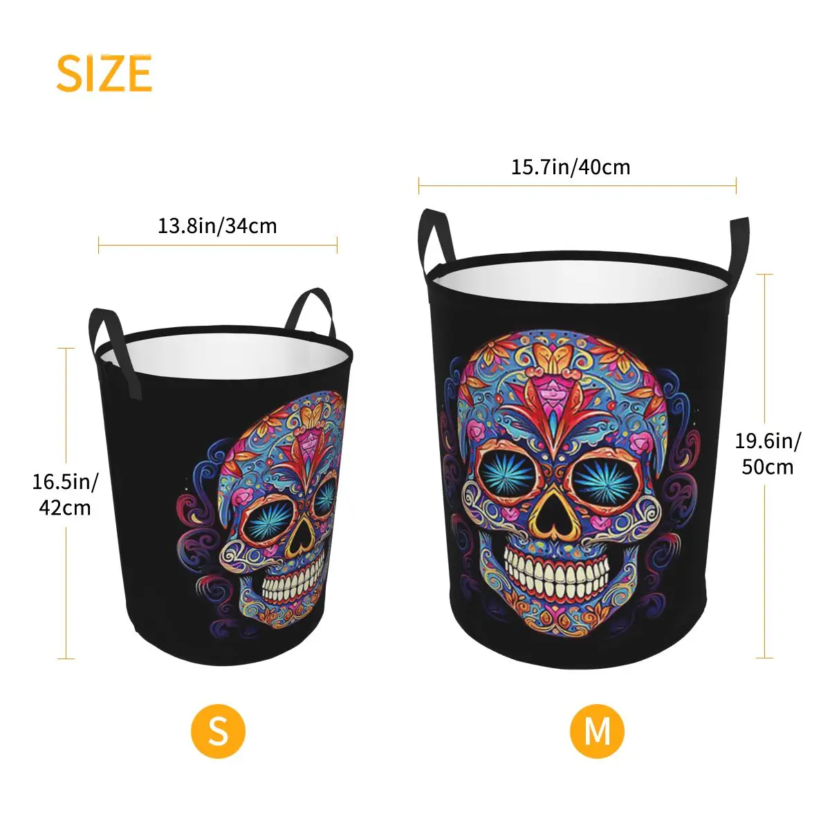 Mexican Sugar Skull Day Of The Dead Sugar Skull Laundry Baskets Dirty Clothes Toys Sundries Storage Basket Large Bag For Home