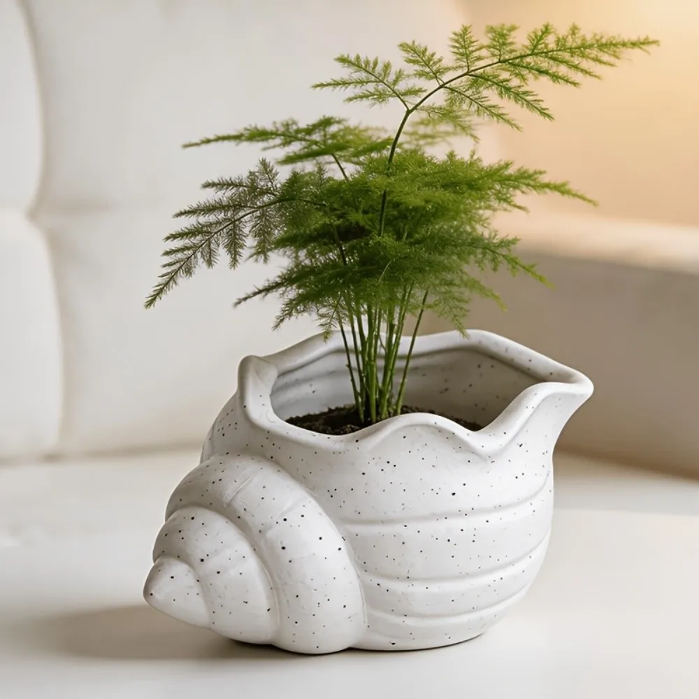 Creative 3D Printed Conch-shaped Flower Pot Ocean-themed Ornaments Mini Plant Pot Decoration Desk Planter Home Decor