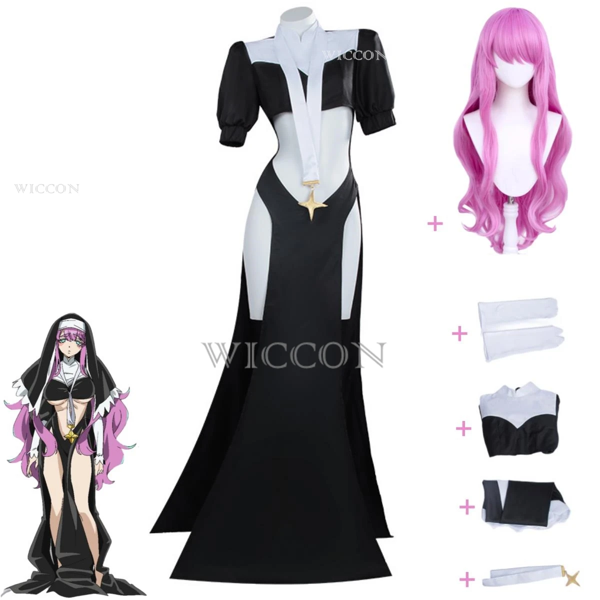 

Anime Gushing Over Magical Girls I Admire Magical Girls Nun Tengeiji Holy Cosplay Costume Black Forking Dress Wig Woman Sexy Set