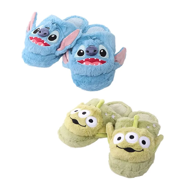 Miniso Autumn Winter Kawaii Cartoon Stitch Plush Cotton Slippers Cute Lightweight Couple Versatile Indoor Warm Home Slippers