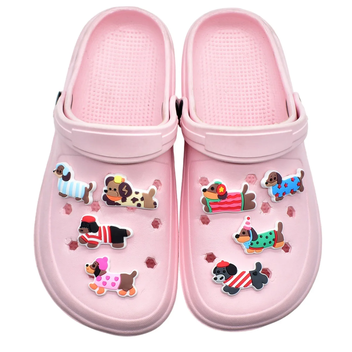 Lovely Adorable Sausage Dog Clog Shoe Charms Cartoon Long Body Puppy Pattern Lightweight Removable PVC Shoe Ornament Decor Pack
