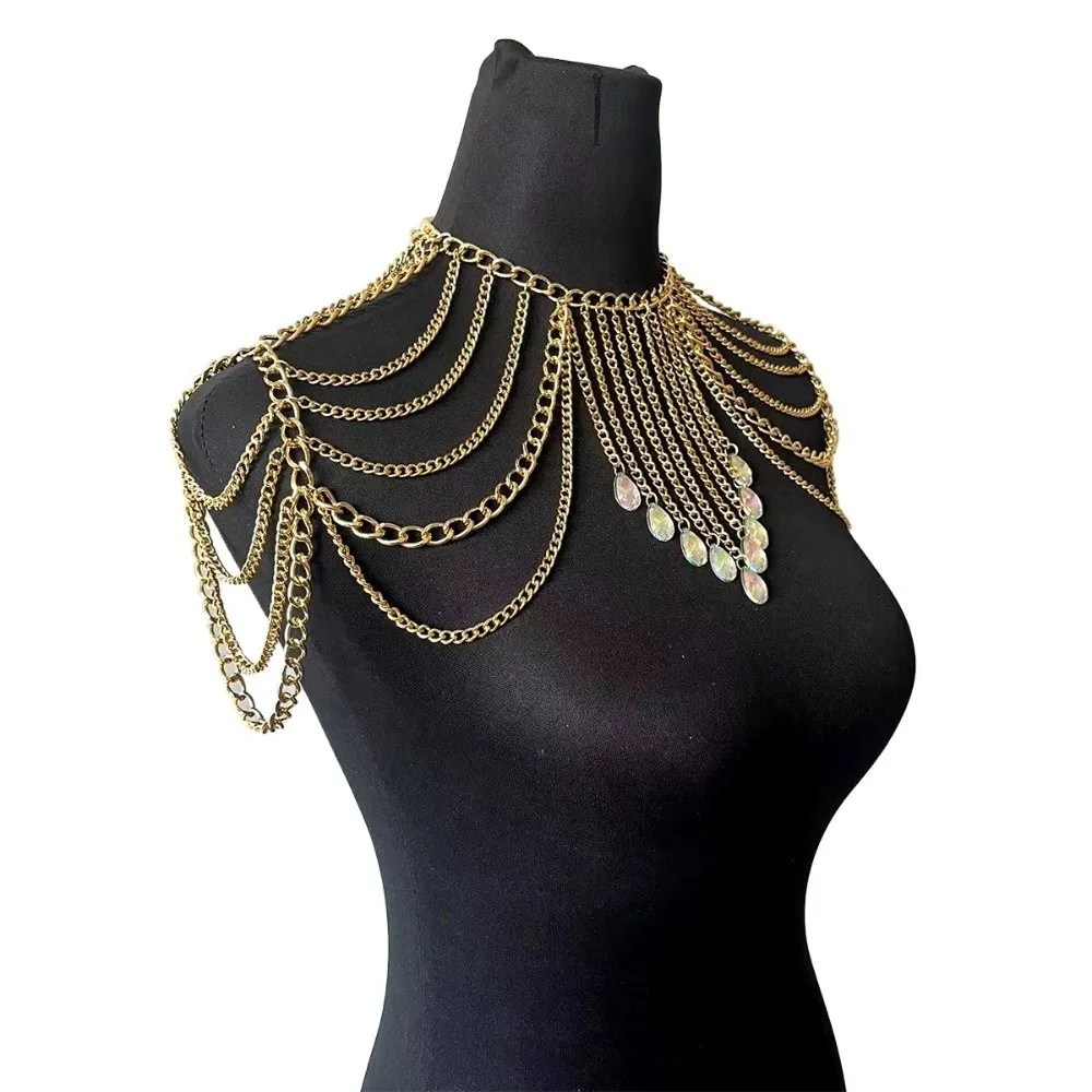 Fashion Tassel Sexy Body Chain Draped Structure Long Shoulder Chain Decorative Exaggerated Costume Jewelry Women