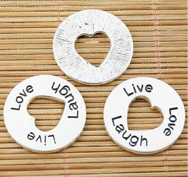 10pcs 24mm tibetan silver round Love Laugh Live lettering charms EF1449