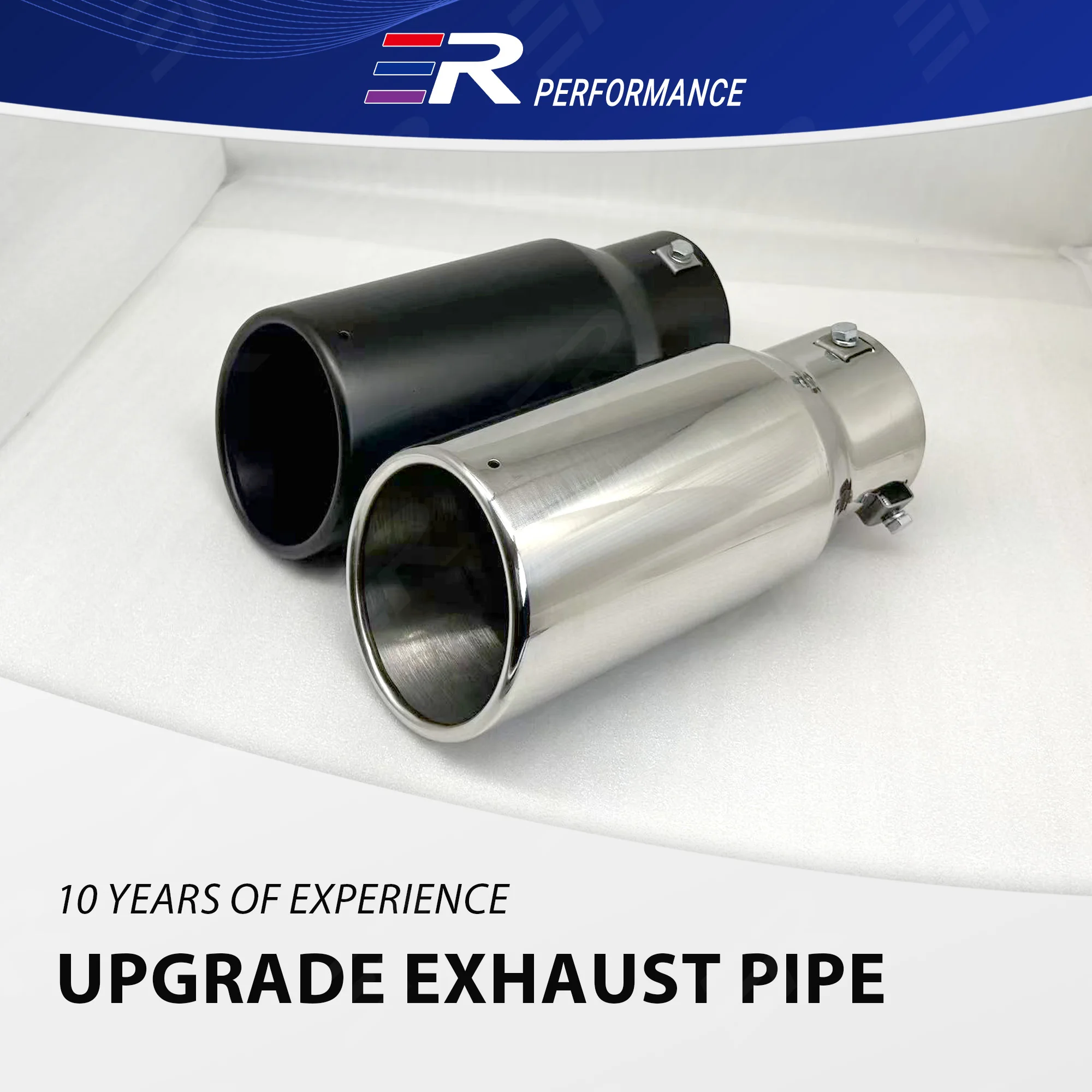 2.5’ Inlet Exhaust Tip Black Powder Coated Bolted Silver Exhaust Tailpipe Tip Truck Muffler System Decorate