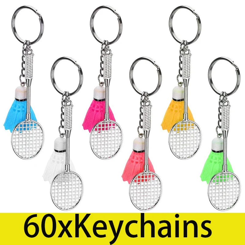 

60Pcs Badminton Keychain Tennis Party Favors Sports Key Ring Tennis Ball Key Holder Ring Gift for Women Novelty Keychain