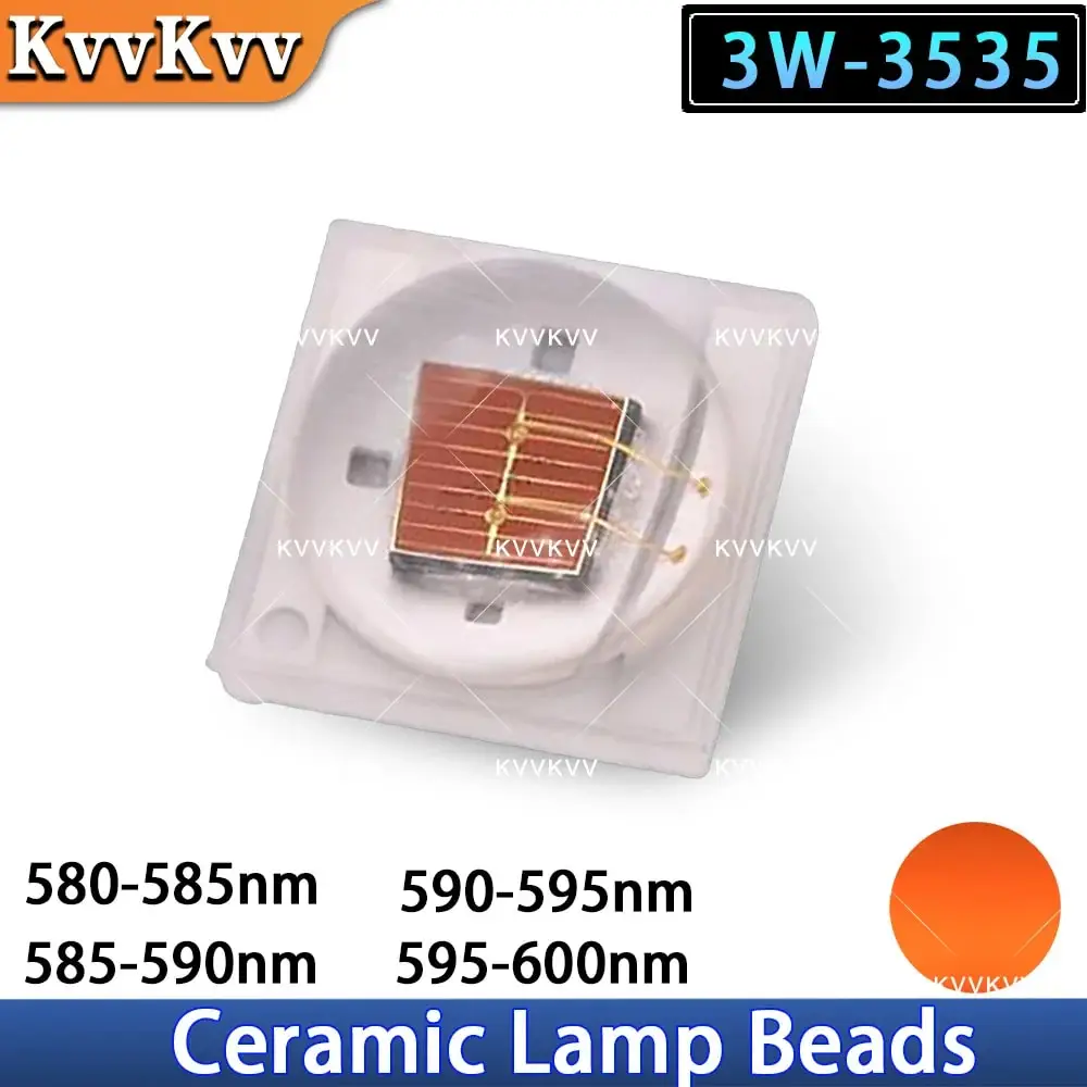 10PCS 3535 Ceramic SMD LED Chips 3W High-Power Yellow/Amber Light Source 2.42.8V 60°/120° Beam Angle ≤5°C/W Thermal Resistance