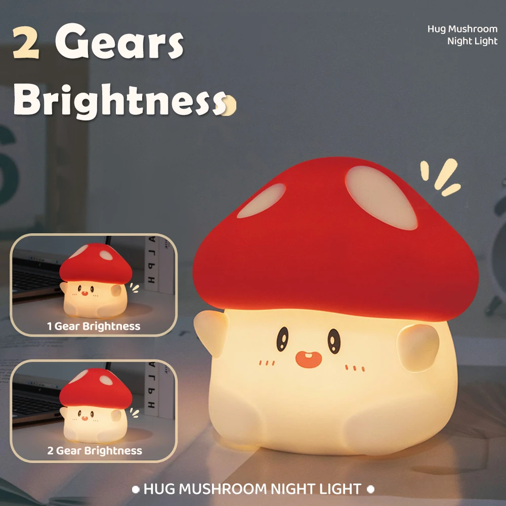 C2 Mushroom LED Silicone Night Light Soft Sleeping Nursery Night Light Timer Rechargeable Lamp Room Home Decor Baby Bedside Lamp