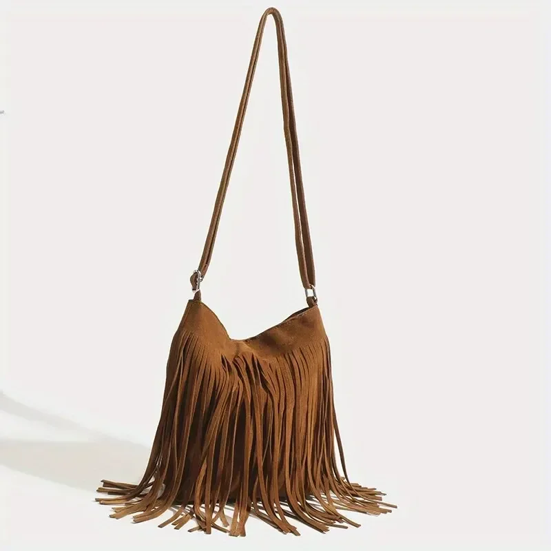 

Boho Style Fringe Crossbody Bag Vintage Suede Shoulder Bag Women's Large Capacity Casual Fringe Postman Shoulder Bag