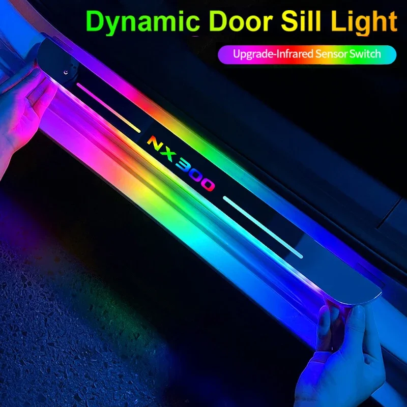 Wireless Car Door Sill Lights LED for NX300 RGB Magnetic Sense Switch Welcome Threshold Protector Pedal Atmosphere Lamps