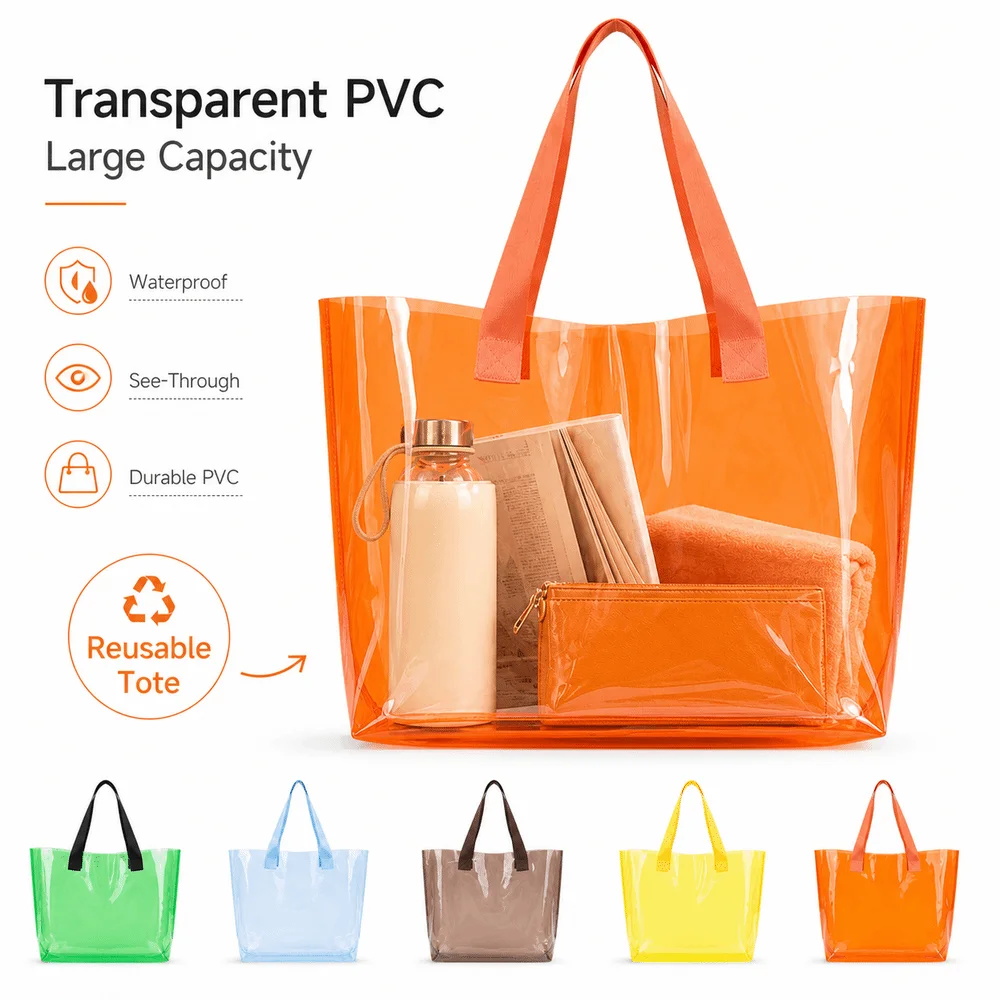 New PVC Transparent Bag Jelly Color Reusable Shoulder Bag Solid Handbag Outdoor Travel