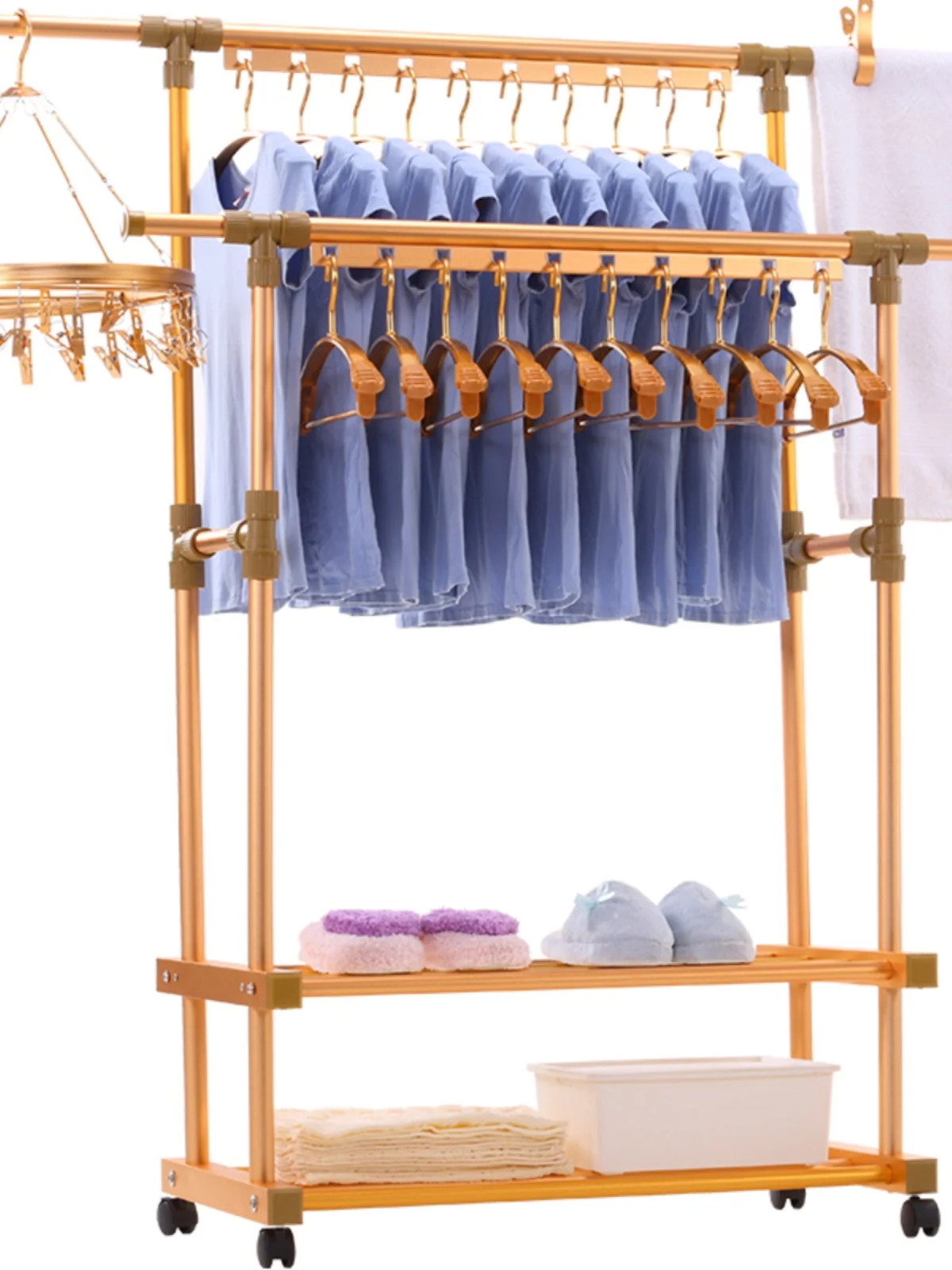 Clothes rack Small-sized floor folding indoor bedroom household telescopic balcony hanging quilt