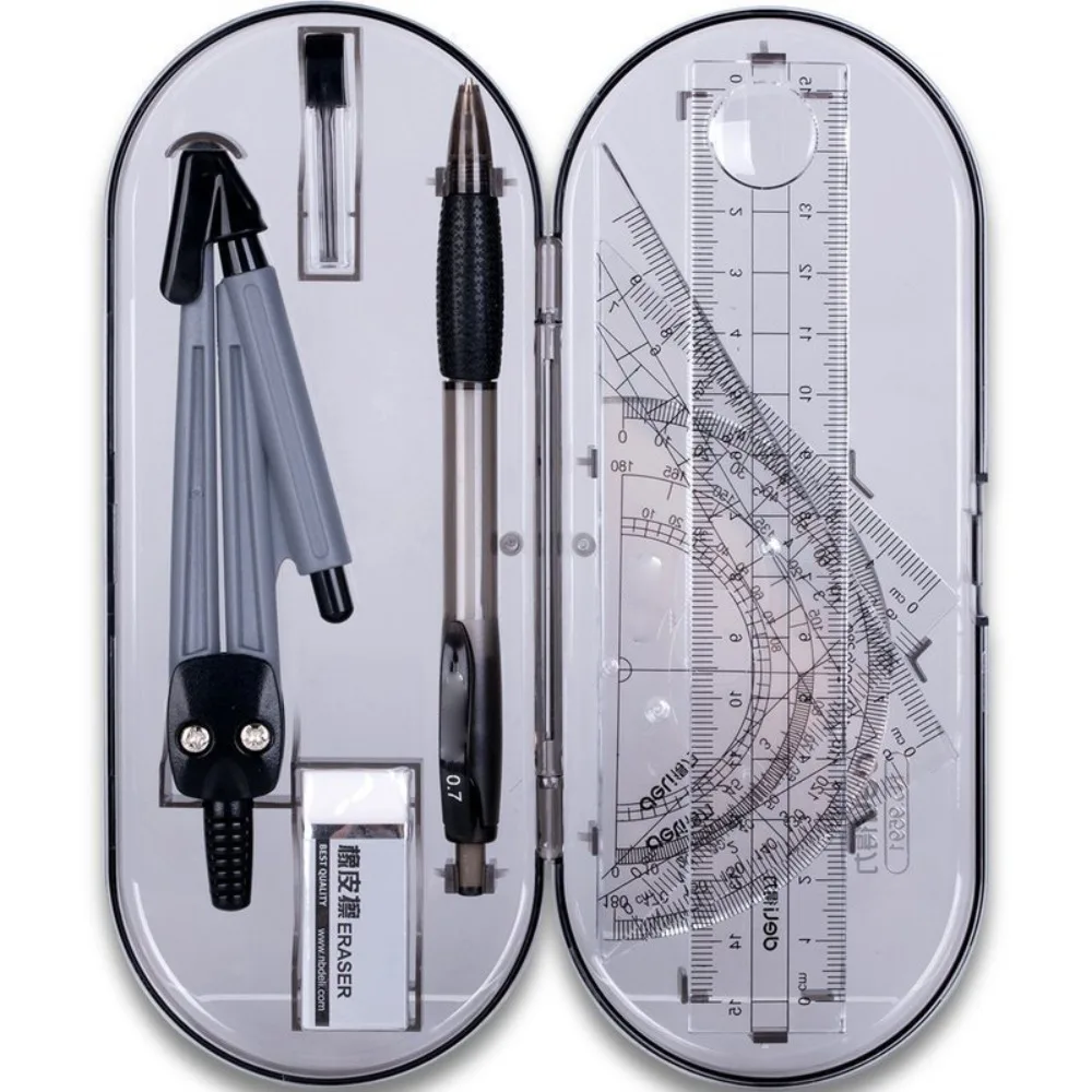 Juego de reglas transparentes, regla recta, borrador, lápiz, brújula, Juego de lápices mecánicos, herramienta de dibujo cuadrada, escuela, Oficina
