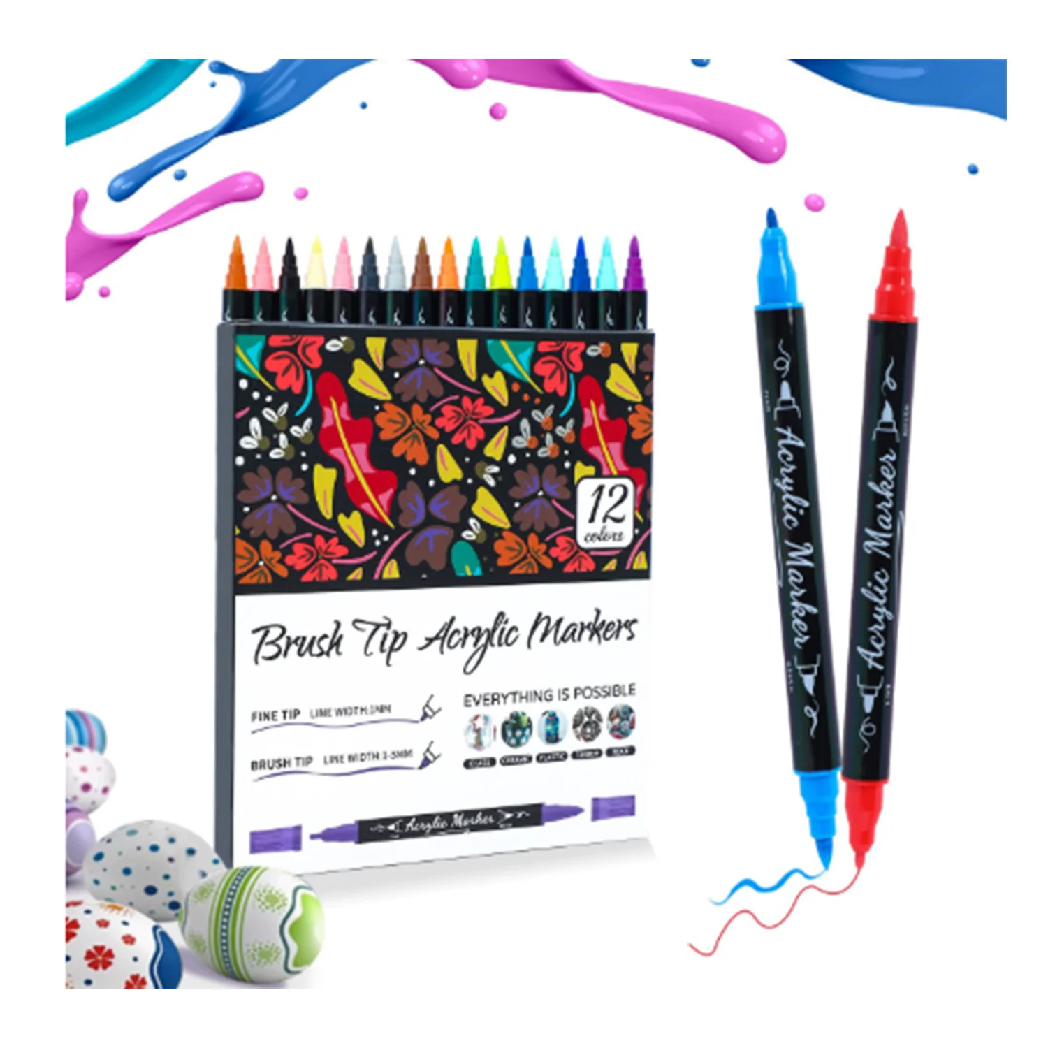 

12-168 Color Acrylic Paint Pens Double Tip Pens Pens For Painting Acrylic Markers Gifts DIY Crafts long nib marker for Kid Adult