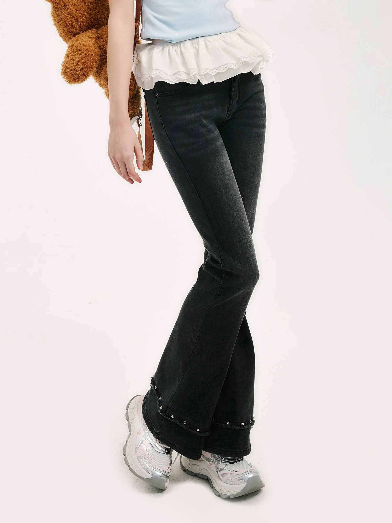 

Джинсы женские с низкой посадкой, расклешенные, весенние, новые, с кружевными вставками, прямые, длинные, Drde 2024SS, модные, джинсовые