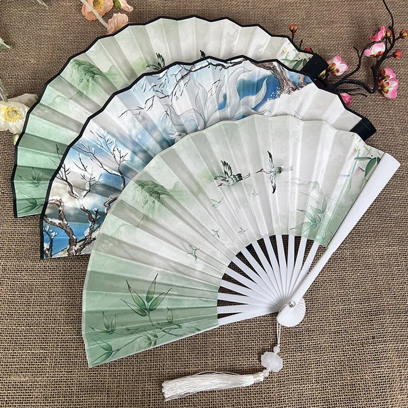 1 Uds. Abanico de mano plegable de 8 pulgadas con borla estilo artesanal, accesorios para fotos de fiesta de boda plegables portátiles con manualidad para regalo, decoración del hogar