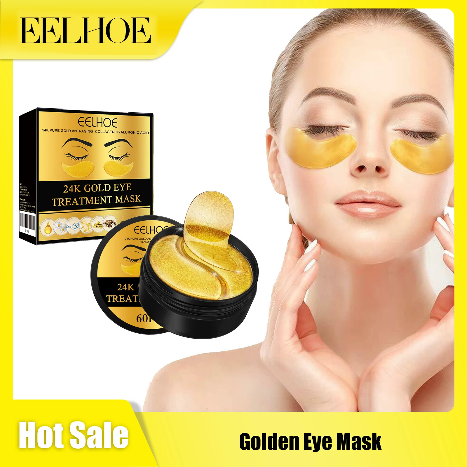

EELHOE 24K Golden Eye Mask Hydration Relieve Swelling Remove Dark Circles Reduce Fine Lines Eliminate Eye Bags Eye Nourish Film