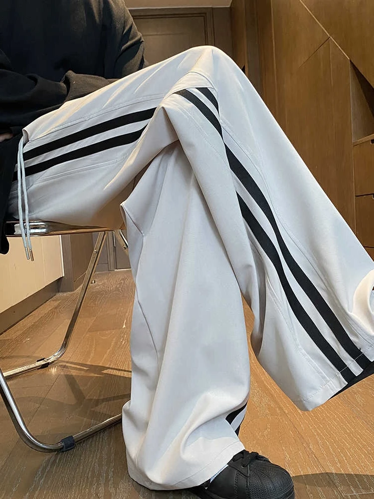 

Summer Thin Ice Silk Pants Men's Casual Loose Straight Leg Long Trousers Cool Qui Dry Spor Teens Faionable Brand