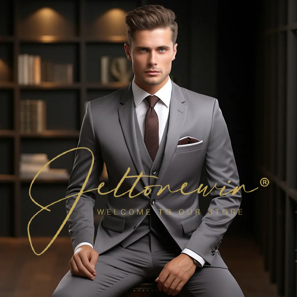 

Business Men's Suit for Wedding Party Tuxedos Slim Fit Peak Lapel Custom Made Male 3 Pieces Jacket Pants Trajes De Hombre