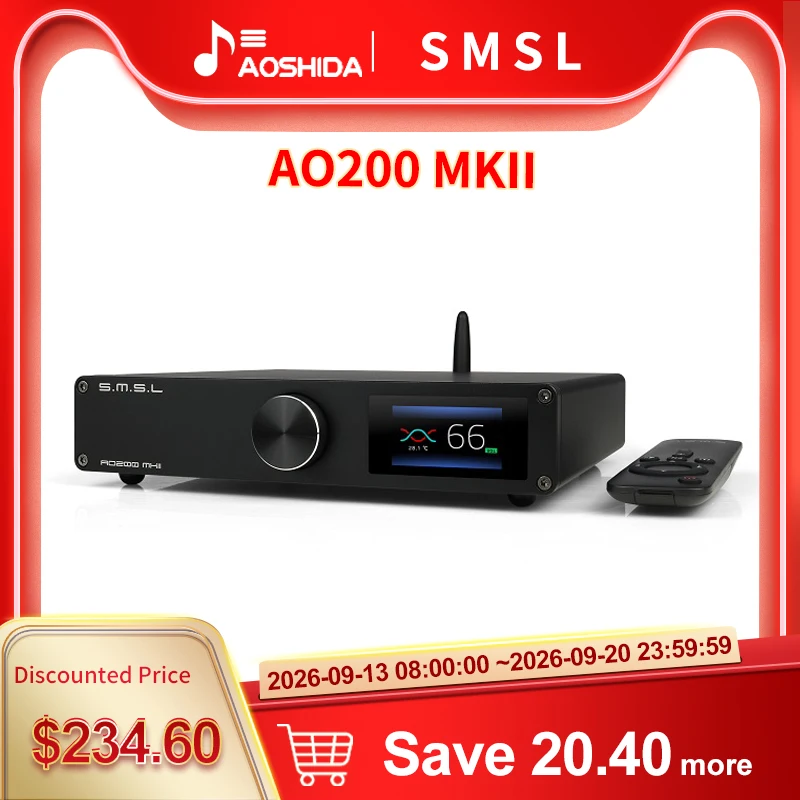 SMSL AO200 MKII HIFIデジタルアンプMA 5332 MSチップ高出力ステレオ