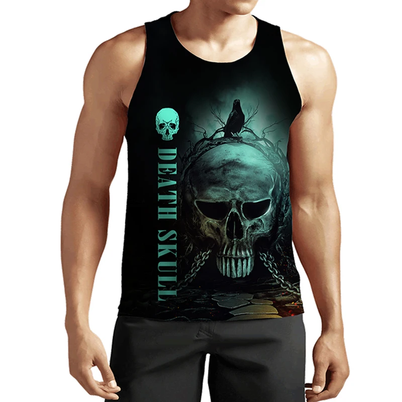 2023 New Fashion Skull 3D Print Men\'s Tank Tops Casual Hip Hop Graphic Streetwear Fitness Tops Tees Men Summer Sleeveless Shirts