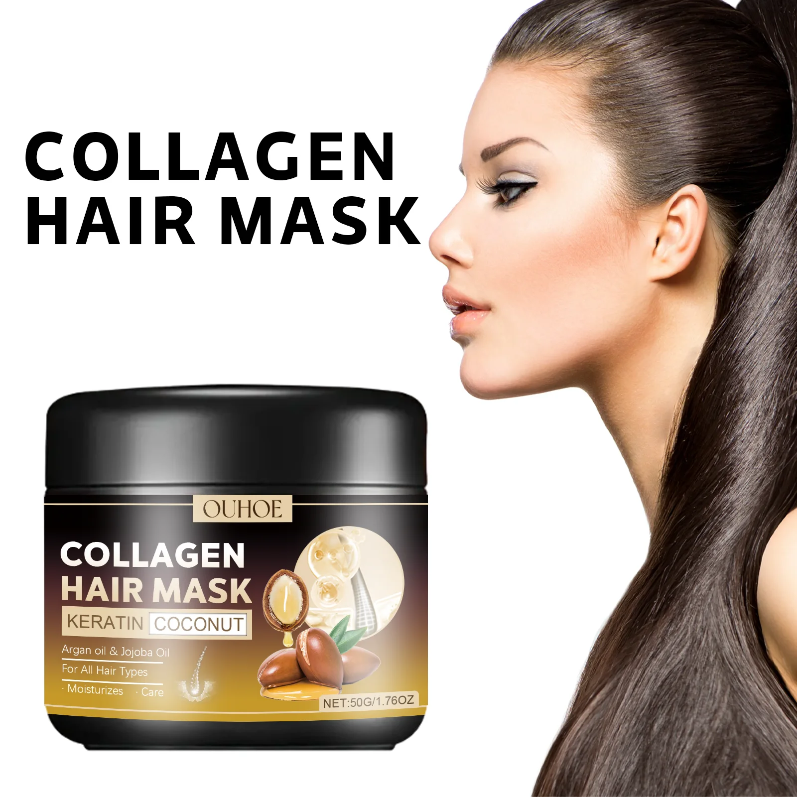 Collagen Hair Mask Repair Damage Dry Frizz Hair Keratin Treatment Soft Smoothing Shiny Deep Moisturizing Curly Hair Care Product