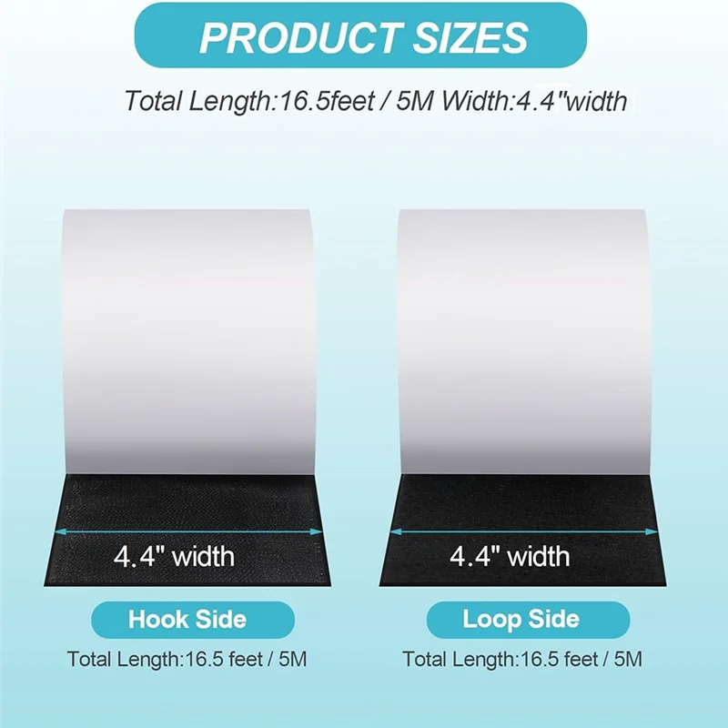 ABUG-4.4 Inch X16.5 Feet Black Heavy Duty Hook And Loop Tape Adhesive, Keep Couch Cushions From Sliding Or Blowing At Outdoor