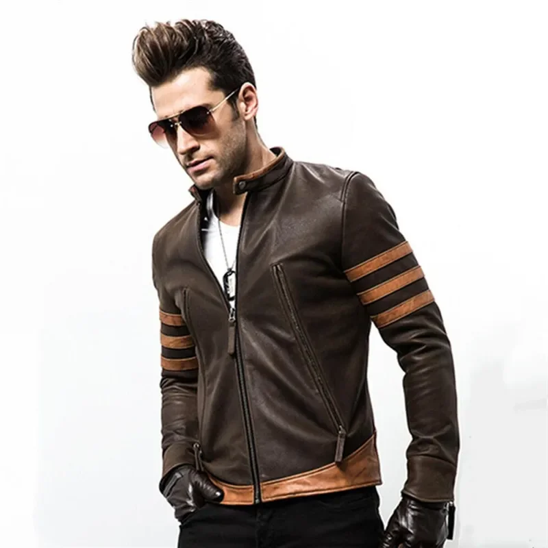 2024 Autumn Men\'s Zipper Leather Jacket Wolverine Casual PU Leather Locomotive Coat Bomber Jacket Slim Coats Plus Size 5XL-M